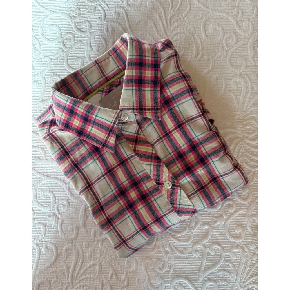 Banana Republic Soft Wash Plaid Button Down‎ Shirt Women Size S Pink Black